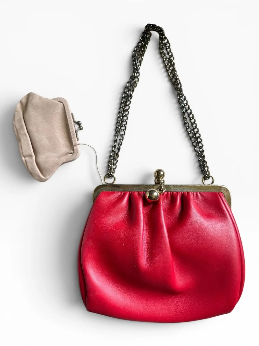 Vintage Red Leather Kiss-Lock Purse from Simpson's Luggage and Furs, Vermont
